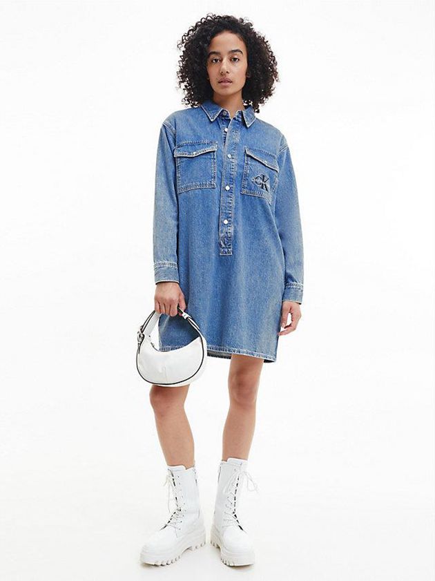 Calvin Klein USA Relaxed Denim Shirt Womens Dress Blue 0397568-DE